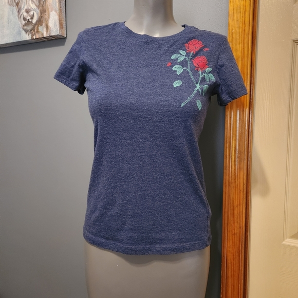 Free State blue tshirt rose motif sz L rosebud vine on chest - Picture 1 of 7